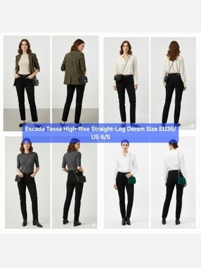 ESCADA Tessa Black Cotton Stretch Straight Leg Trousers Size 4-6